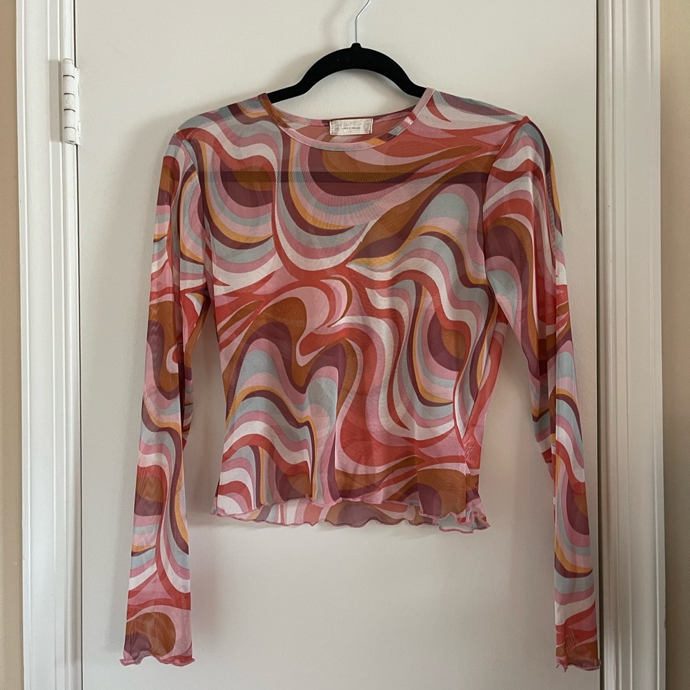 Altar’d Stare Multicolor Mesh Long Sleeve Top